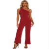 Allegra K Two Piece Outfits for Women's One Shoulder Sleeveless Crop Top Wide Leg Pants Sweatsuits Large Red