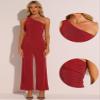 Allegra K Two Piece Outfits for Women's One Shoulder Sleeveless Crop Top Wide Leg Pants Sweatsuits Large Red view 2