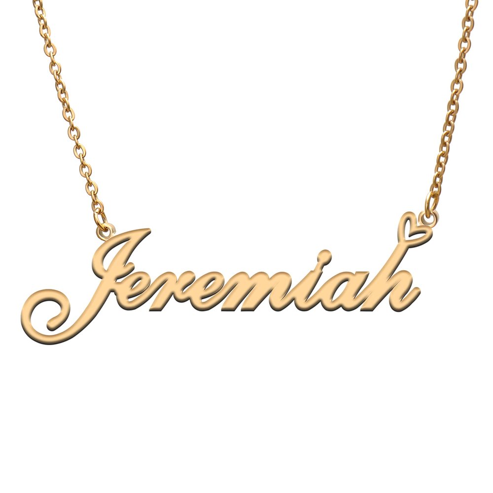 AQGS Jeremiah Custom Name Necklace Customized Personalized Plated Name Necklace for Mother Daughter Friendship Women Valentine's Day Christmas Birthday New Year Gold