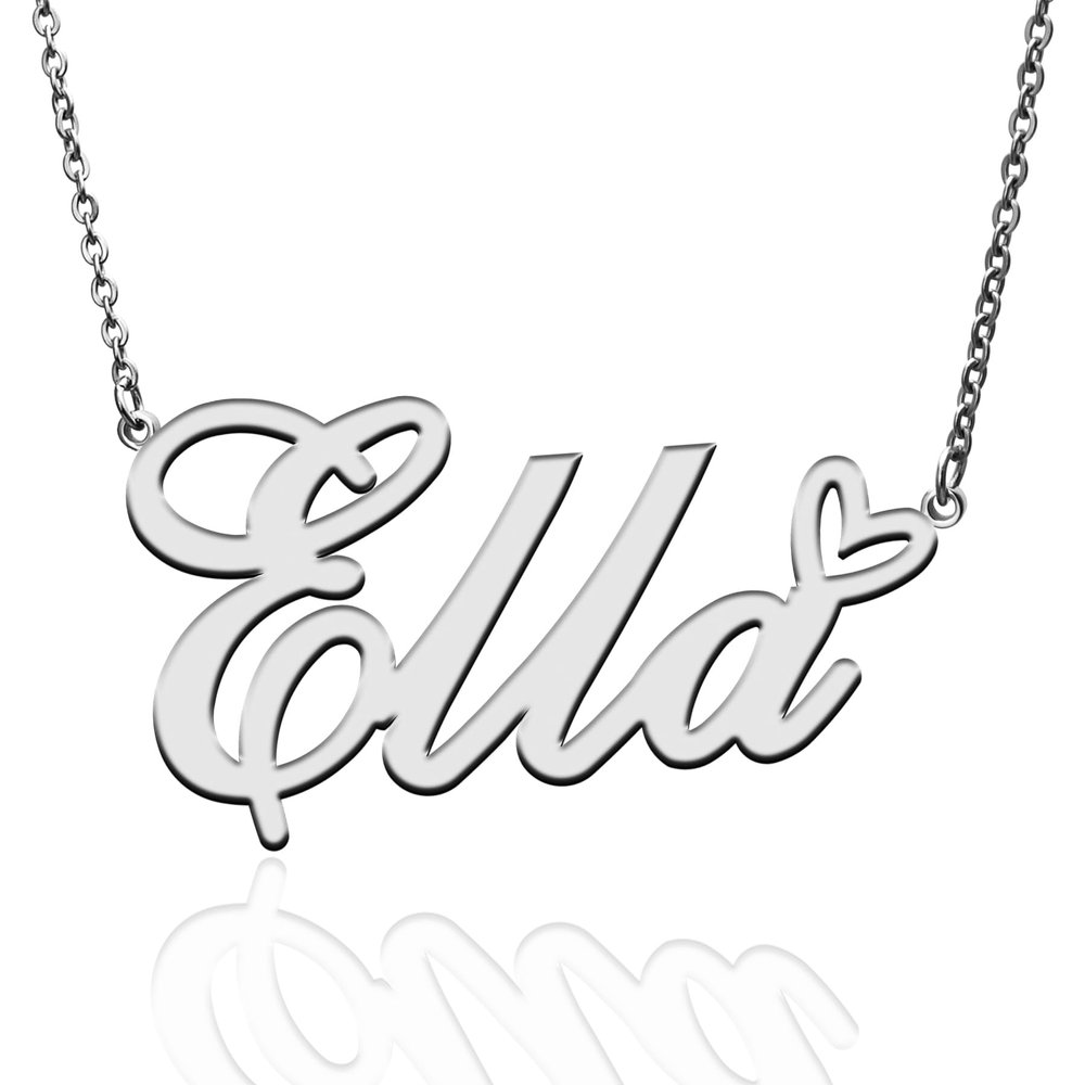 AQGS Ella Custom Name Necklace Customized Personalized Plated Name Necklace for Mother Daughter Friendship Women Valentine's Day Christmas Birthday New Year Silver