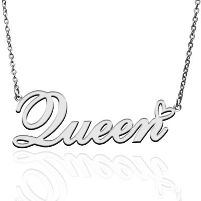AQGS Queen Custom Name Necklace Customized Personalized Plated Name Necklace for Mother Daughter Friendship Women Valentine's Day Christmas Birthday New Year Silver