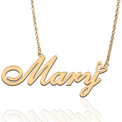AQGS Mary Custom Name Necklace Customized Personalized Plated Name Necklace for Mother Daughter Friendship Women Valentine's Day Christmas Birthday New Year Gold