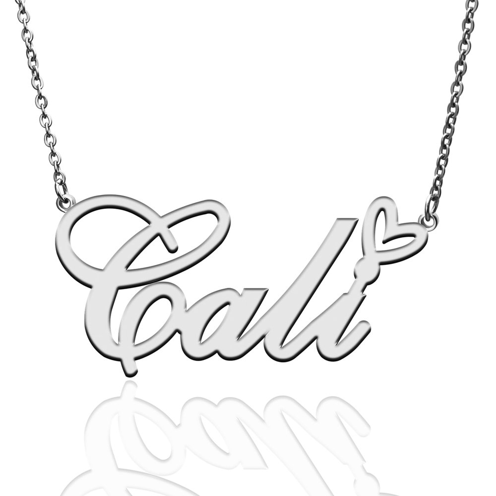 AQGS Cali Custom Name Necklace Customized Personalized Plated Name Necklace for Mother Daughter Friendship Women Valentine's Day Christmas Birthday New Year Silver