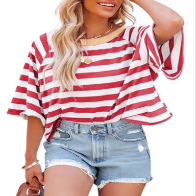 Dokotoo Summer Womens Shirts for Women 2026 Trendy Spring Cute Crop Tops Striped Shirts Crewneck Womens Blouses Dressy Casual Business Fashion Vacation Outfits Resort Wear Ladies Loose Fit Tunic