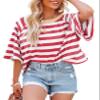 Dokotoo Summer Womens Shirts for Women 2026 Trendy Spring Cute Crop Tops Striped Shirts Crewneck Womens Blouses Dressy Casual Business Fashion Vacation Outfits Resort Wear Ladies Loose Fit Tunic view 1