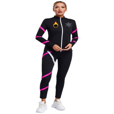 Fldy Womens Figure Ice Skating Gym Training Fleece-Lined Jacket Long Sleeve Zipper Sweatshirt with Gymnastics Leggings Hot Pink XX-Large