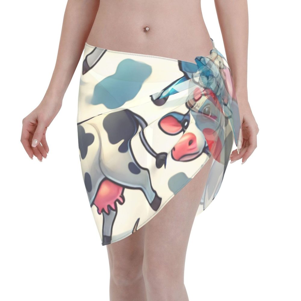 allgobee Women Beach Sarong Bating Suit Cover Ups,Colorful Dairy Funny Cow Wrap Skirt Summer Bikini Pareo For Swimwear