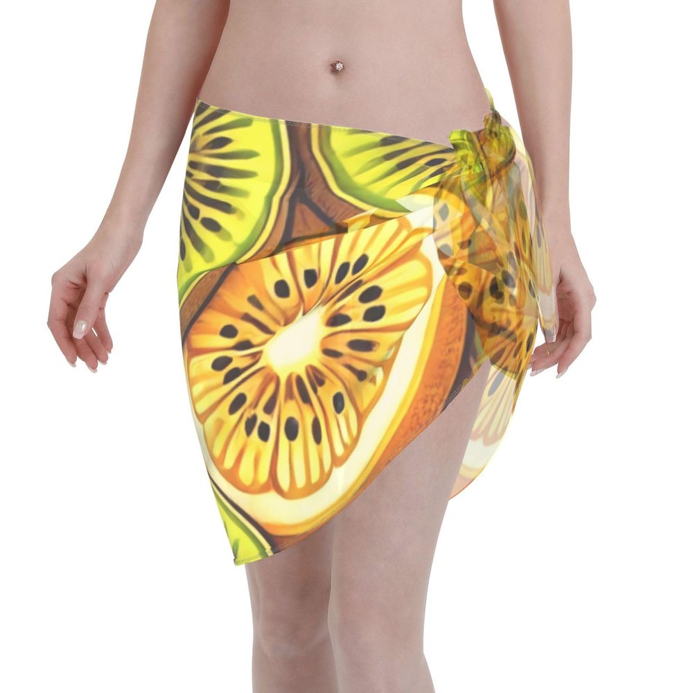 allgobee Women Beach Sarong Bating Suit Cover Ups,Yellow Fleshed Kiwi Wrap Skirt Summer Bikini Pareo For Swimwear