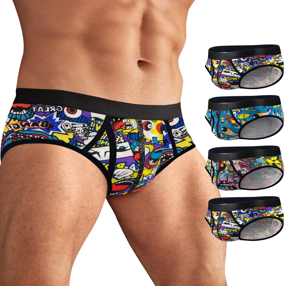 CONKEND Men's Underwear Briefs Cotton Briefs for Men Soft Breathable Comfy U Pouch Brief 4 pack M