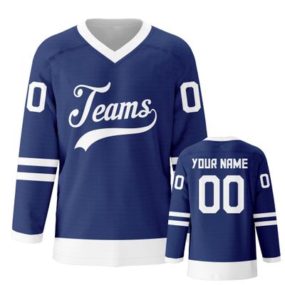 Customized Ice Hockey Jersey Personalized Classic Solid Royal Jersey Customizable Printed Stitched Shirt Gifts for Hockey Fans Men Women Youth Kids S-6XL