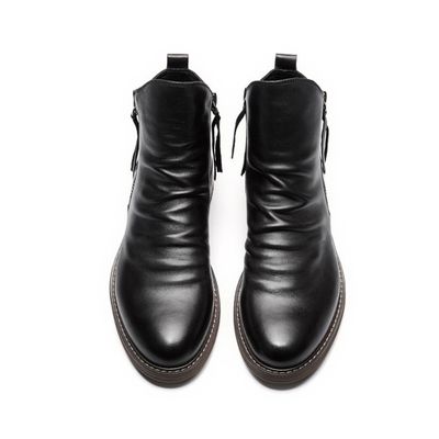 Legou Men's shoes Boots boots double side zipper non-slip bottom leather boots large size Black 8.5