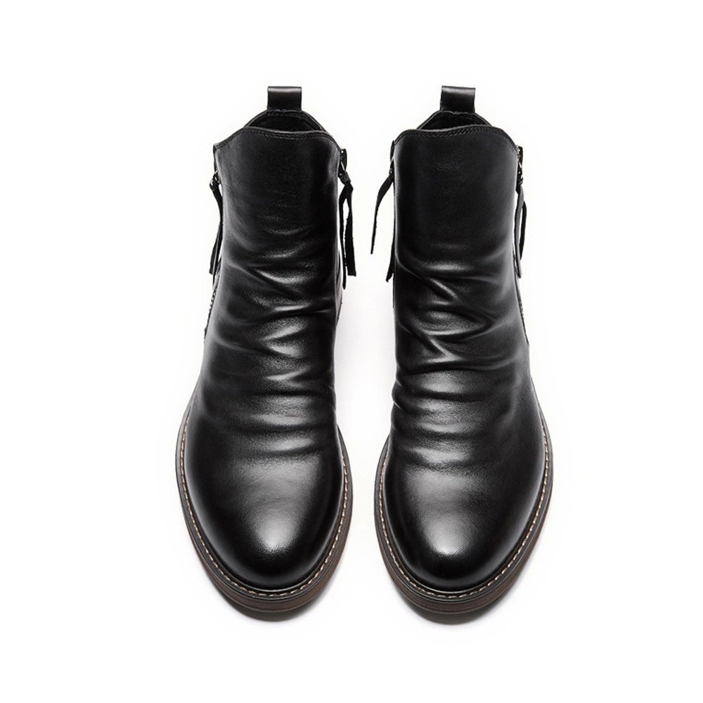 Legou Men's shoes Boots boots double side zipper non-slip bottom leather boots large size Black 8.5