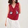 Women Christmas Knit Vest Top Santa Embroidery Sleeveless Button Down Sweater Vest Xmas Snowman Cardigans Tank Top view 2