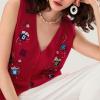Women Christmas Knit Vest Top Santa Embroidery Sleeveless Button Down Sweater Vest Xmas Snowman Cardigans Tank Top view 2