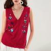 Women Christmas Knit Vest Top Santa Embroidery Sleeveless Button Down Sweater Vest Xmas Snowman Cardigans Tank Top view 3