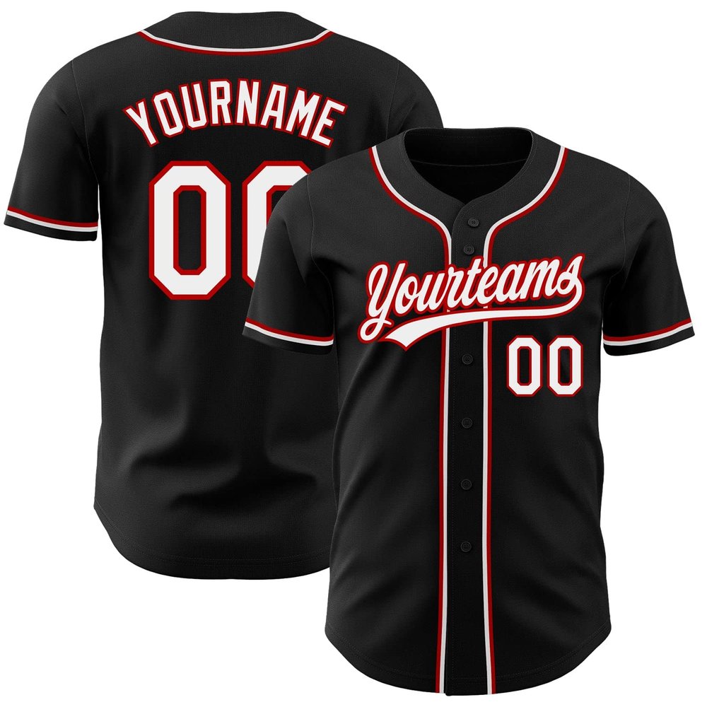 Custom Black Baseball Jersey, Baseball Jerseys, Baseball Jersey Men, Baseball Jersey, Baseball Jersey Customize, Custom Black White-Red Baseball Jersey, Baseball Shirt Men, Custom Softball Jersey