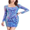 Short Prom Dresses for Teens Sequin HOCO Dress for Women Girls Dance Sparkly Long Sleeve Bodycon Cocktail Party Backless Mini Homecoming Dresses Short Grade Dance Dress Blue XS view 1