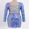 Short Prom Dresses for Teens Sequin HOCO Dress for Women Girls Dance Sparkly Long Sleeve Bodycon Cocktail Party Backless Mini Homecoming Dresses Short Grade Dance Dress Blue XS view 4