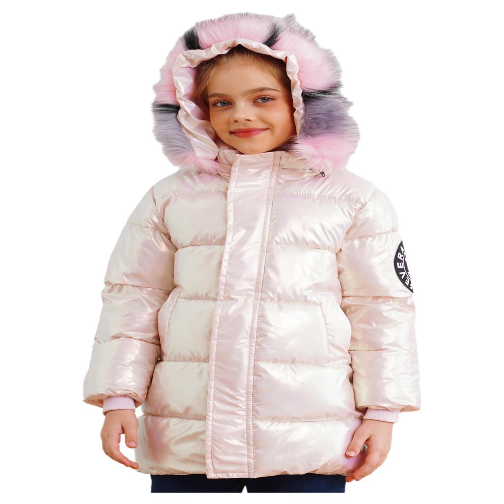 Xnihocha Kids Girls Long Sleeve Water Resistant Hooded Jacket Coat Padded Warm Outerwear Pink 5-6 Years