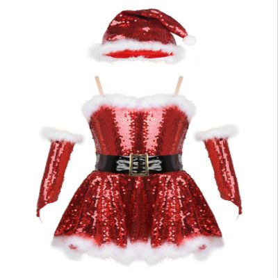 Sinleey Kids Girls Christmas Sleeveless Ballet Dance Tutu Dress Sparkly Figure Skating Dress with Hat Santa Claus Costume Red 4 Years
