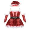 Sinleey Kids Girls Christmas Sleeveless Ballet Dance Tutu Dress Sparkly Figure Skating Dress with Hat Santa Claus Costume Red 4 Years view 1