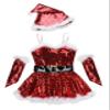 Sinleey Kids Girls Christmas Sleeveless Ballet Dance Tutu Dress Sparkly Figure Skating Dress with Hat Santa Claus Costume Red 4 Years view 3