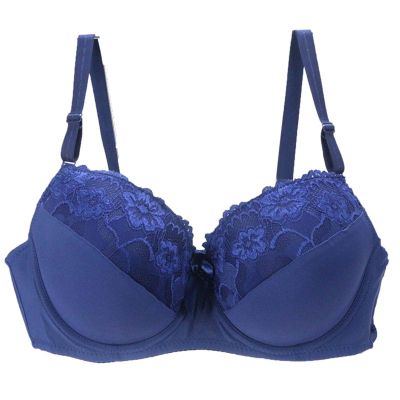 Cotton Underwear for Women Lace Bra Full Coverage Padded Underwire Bras Sexy Lingerie Plus Size Seamless(Dark Blue, 95D)