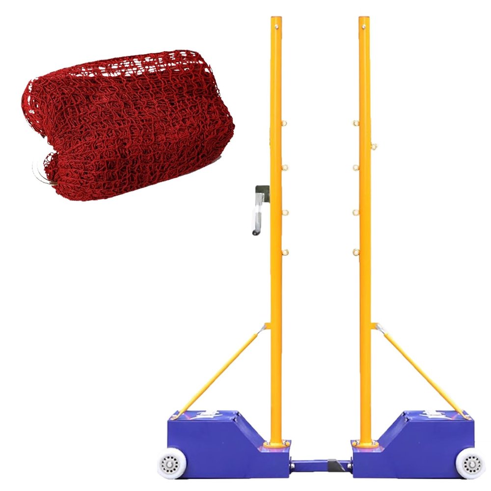 LVLDAWA Volleyball Pole Nets Package, Portable Outdoor Heavy Duty Volleyball Pole with Netting Height Adjustable Badminton Court Training Net for Sports Ground Garden