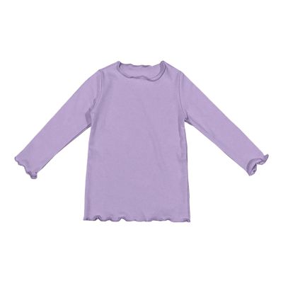 Toddler Girls' Basic Long Sleeve Mock Turtleneck Cotton T-Shirt Baby Girls Lettuce Edge Trim (Purple, 4-5 Years)