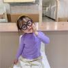 Toddler Girls' Basic Long Sleeve Mock Turtleneck Cotton T-Shirt Baby Girls Lettuce Edge Trim (Purple, 4-5 Years) view 3