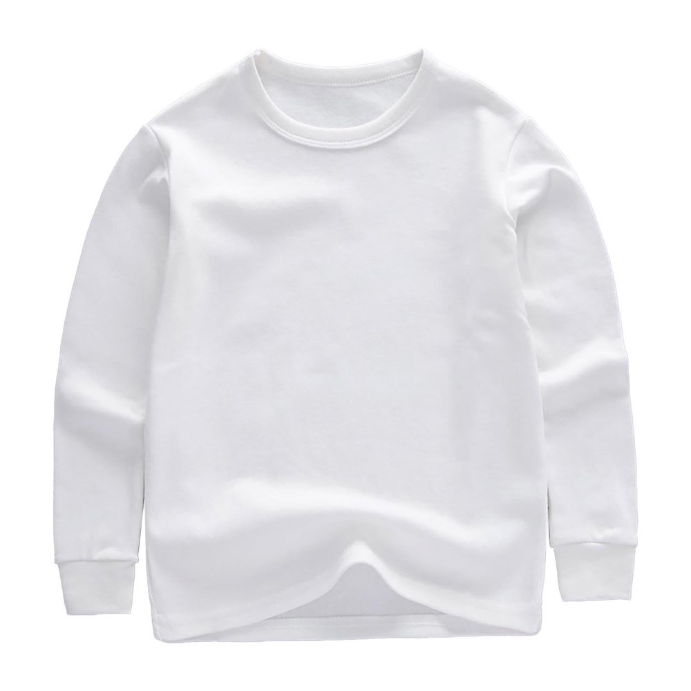 Toddler Boys Girls Solid Pullovers Sweatshirt Long Sleeve T-Shirt Kids Cotton Crewneck Thermal Tops (White, 3-4 Years)