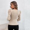 T-Shirts for Womens Tops Women Square Neck Slim Leg of Mutton Sleeve Knit Long Sleeve T-Shirt Commuter Tops(Beige White,Large) view 3