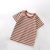 Toddler Baby Boys Girls Striped Color Block Short Sleeve T Shirts Kids Casual Crewneck Shirt (Brown, 12-18 Months) view 2