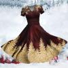 ZYXTIM Women Vintage Christmas Dress V Neck Novelty Print Classic Swing Cocktail Party Dresses Flowy Holiday Dresses Cocktail B-Wine view 2