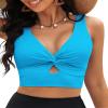 GRAPENT Summer Bathing Suit Bikini Tops for Women Cropped Tankini Tops Beach Padded Knot Twist Cut Out Adjustable Tank Swimwear Swim Suit Top Only Hawaiian Ocean Color XX-Large Size 20 to 22 view 1