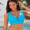 GRAPENT Summer Bathing Suit Bikini Tops for Women Cropped Tankini Tops Beach Padded Knot Twist Cut Out Adjustable Tank Swimwear Swim Suit Top Only Hawaiian Ocean Color XX-Large Size 20 to 22 view 3
