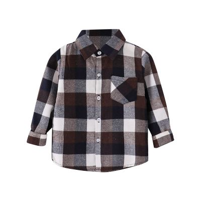 Baby and Toddler Boys Long Sleeve Button Up Plaid Shirt Westerm Shirt Spring Fall Coat for Kid (Brown, 4-5 Years)