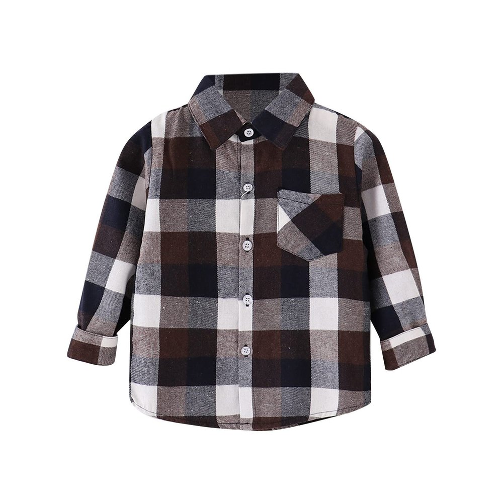 Baby and Toddler Boys Long Sleeve Button Up Plaid Shirt Westerm Shirt Spring Fall Coat for Kid (Brown, 4-5 Years)