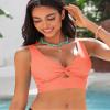 GRAPENT Summer Bathing Suit Bikini Tops for Women Cropped Tankini Tops Beach Padded Knot Twist Cut Out Adjustable Tank Swimwear Swim Suit Top Only Camellia Color Small Size 4 to 6 view 3