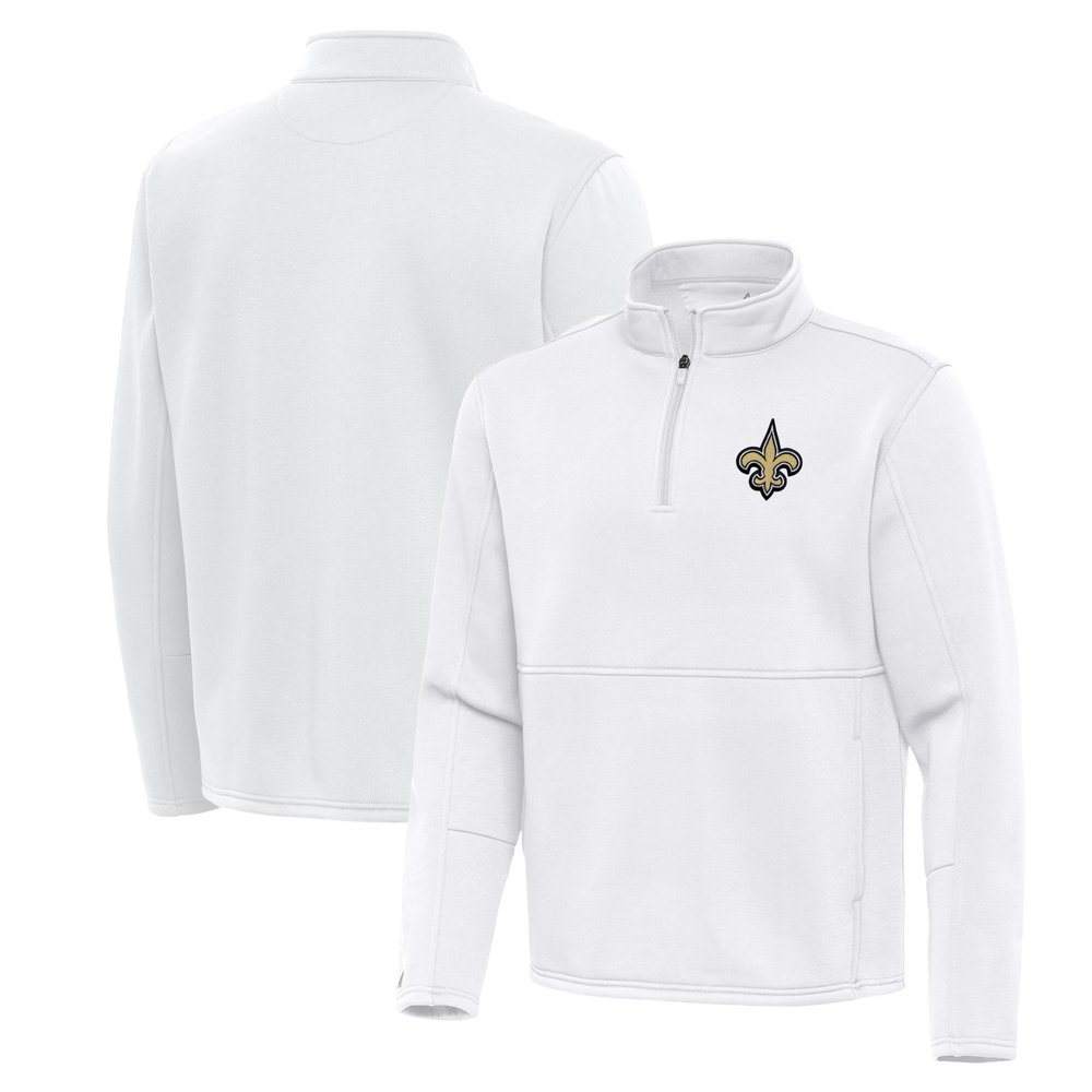 Antigua Men's White New Orleans Saints Twist Quarter-Zip Pullover Jacket