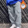 Cargo Joggers for Men Winter Fleece Straight Leg Athletic Pants Classic Drawstring Waisted Lounge Cargo Wide Leg Pants Gray view 2