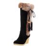 Women's Winter Warm Outdoor Mid Calf Boots High Heels Wedge Snow Bootie Faux Fur Comfortable Knee High Fuzzy Boots view 1