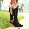 Women's Winter Warm Outdoor Mid Calf Boots High Heels Wedge Snow Bootie Faux Fur Comfortable Knee High Fuzzy Boots view 2