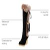Women's Winter Warm Outdoor Mid Calf Boots High Heels Wedge Snow Bootie Faux Fur Comfortable Knee High Fuzzy Boots view 3