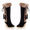 Women's Winter Warm Outdoor Mid Calf Boots High Heels Wedge Snow Bootie Faux Fur Comfortable Knee High Fuzzy Boots view 4