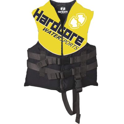 Hardcore Coast Guard type III PFD for youth child teen adult; Life vest flotation device; life jacket paddle vest for big kids, Jet ski, wakeboard, hardshell kayak life jacket Yellow Child (30-50 lbs)