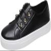 Women's Round Toe Platform Sneakers Low Cut Casual Rivet Lace-up Classic PU Lightweight Walking Shoes Arch Support Non-Slip Flat Sporty Shoes for Daily Travel Driving(Black,7.5 US) view 1
