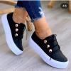 Women's Round Toe Platform Sneakers Low Cut Casual Rivet Lace-up Classic PU Lightweight Walking Shoes Arch Support Non-Slip Flat Sporty Shoes for Daily Travel Driving(Black,7.5 US) view 3