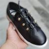 Women's Round Toe Platform Sneakers Low Cut Casual Rivet Lace-up Classic PU Lightweight Walking Shoes Arch Support Non-Slip Flat Sporty Shoes for Daily Travel Driving(Black,7.5 US) view 4