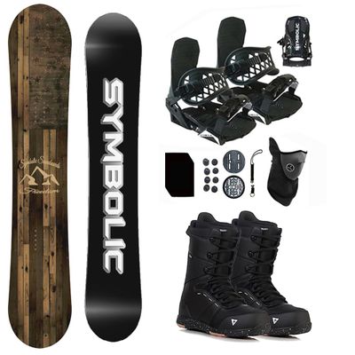 Symbolic Freedom Airtracks Men Snowboard & Bindings & Boots & Leash & Stomp & Gaiter Complete System Package Freeride Freestyle (160 cm, 8.5 Men(Eu41) at BLK+BLK Binding)